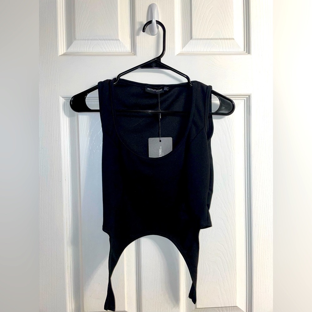 Brand New Black Crepe Curved Hem Corset Crop Top